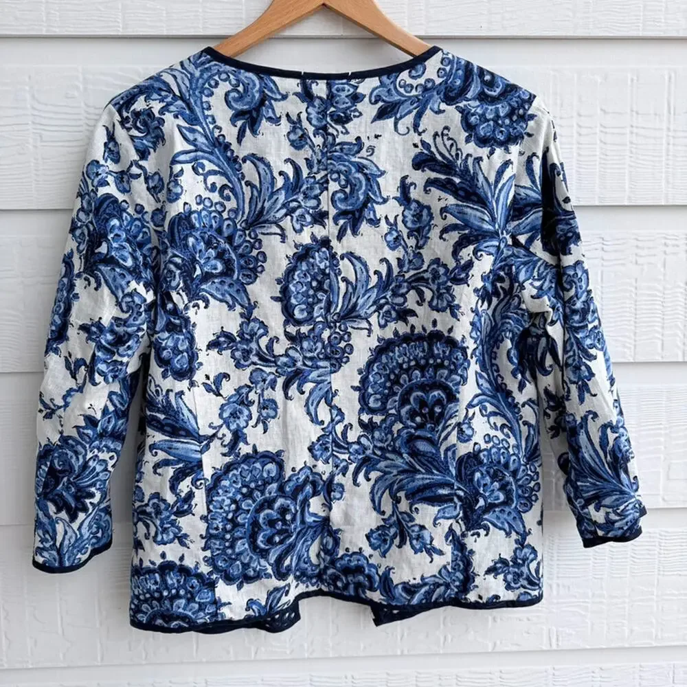 Coldwater Creek Reversible Navy Eyelet Floral Jacket 10 - Picture 3 of 14